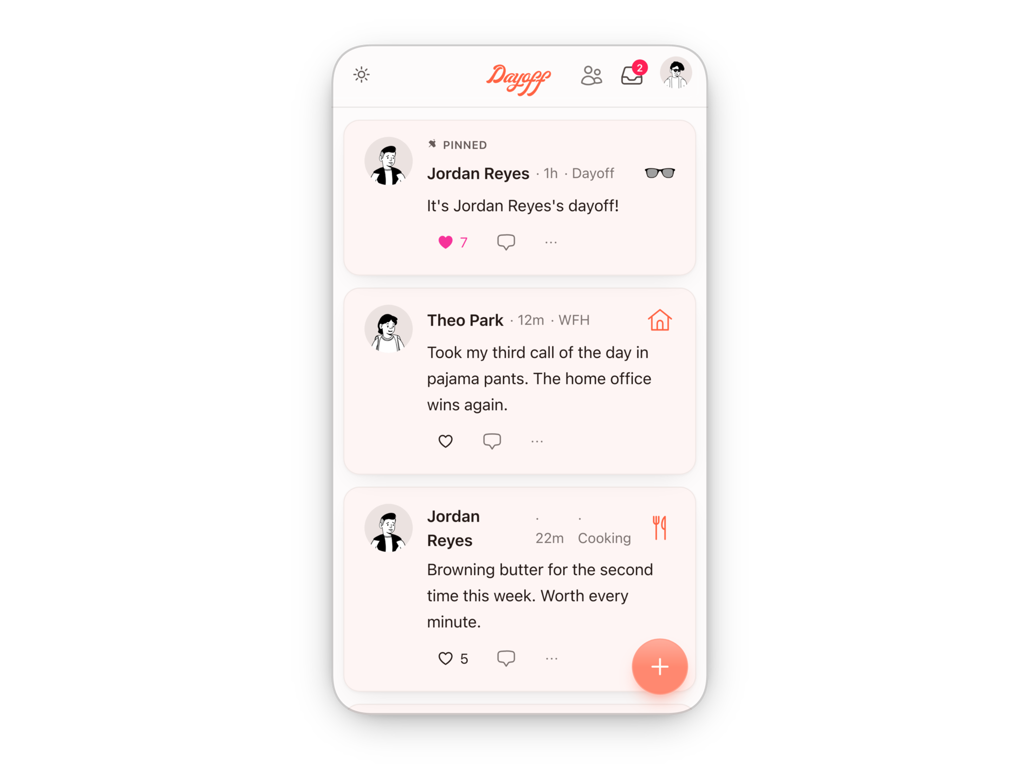 The Dayoff feed — get found by people who actually want to talk