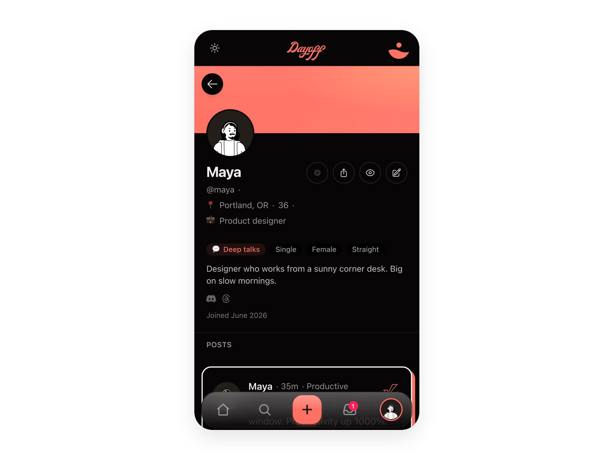 A Dayoff profile page